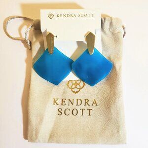Kendra Scott Astoria Drop Earrings Teal Agate & Gold Aqua NWT Austin 80s Retro
